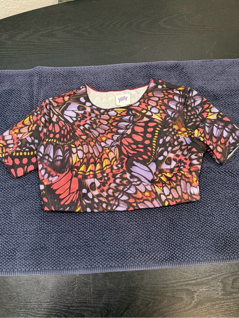 Yitty Butterfly Print Mesh Crop Top